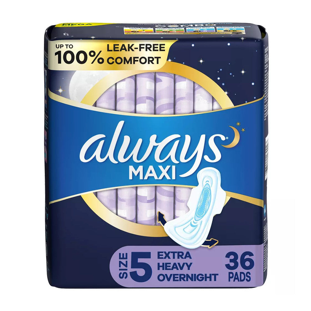 Always Maxi Extra Heavy Overnight Pads, Size 5, 36 Ea